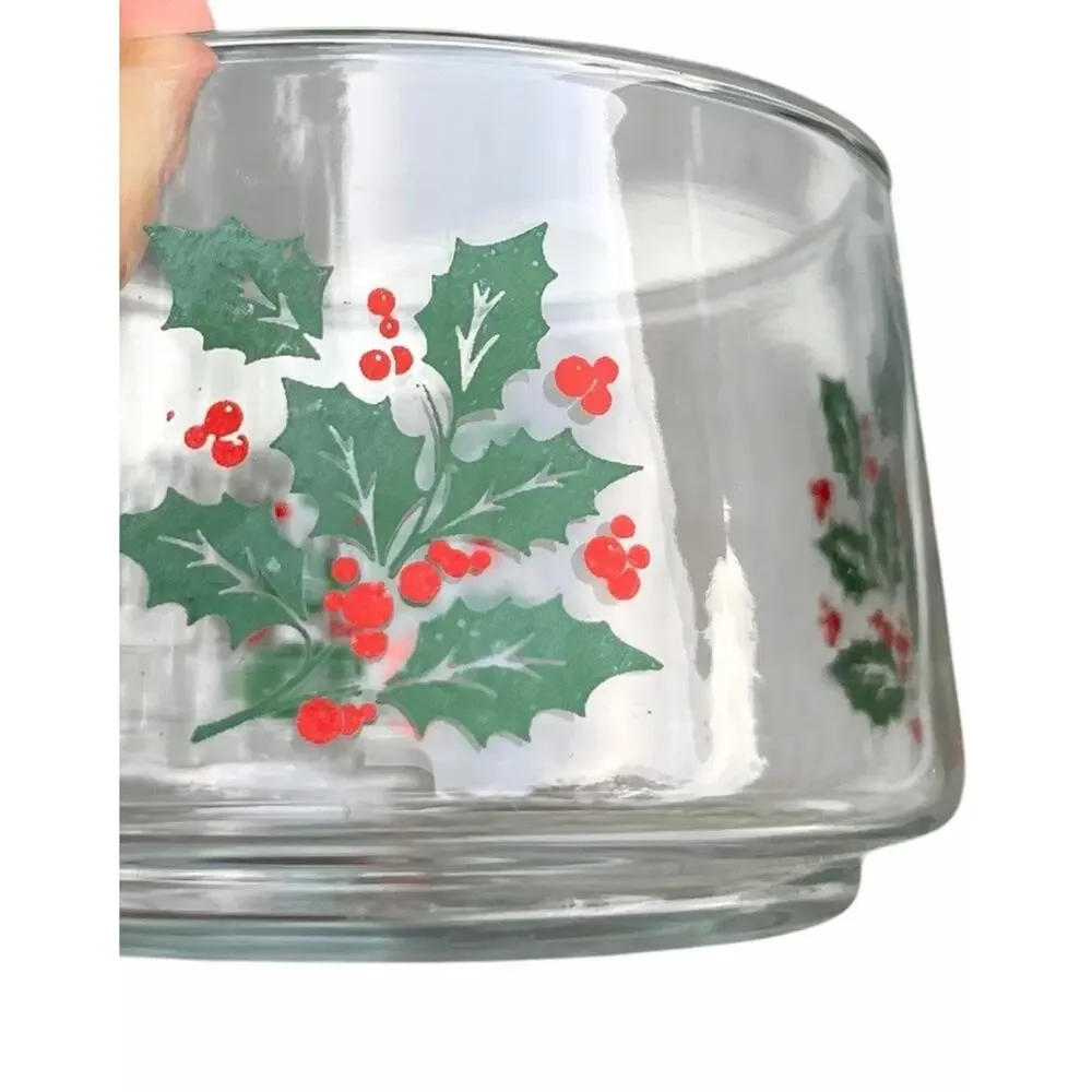 Vintage Christmas Candy Snack Glass Jar Holly & Berries Indiana Apothecary 1970s